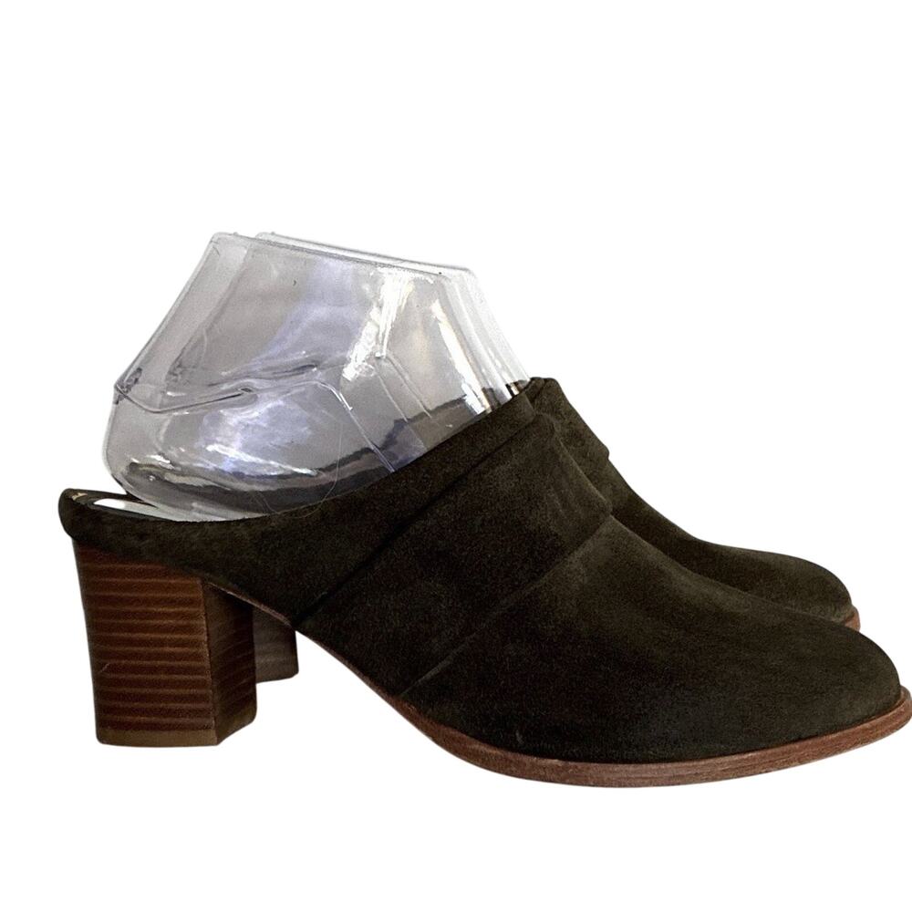 Matt Bernson Sz 6 1/2 Olive Green Suede Strap block heel mules